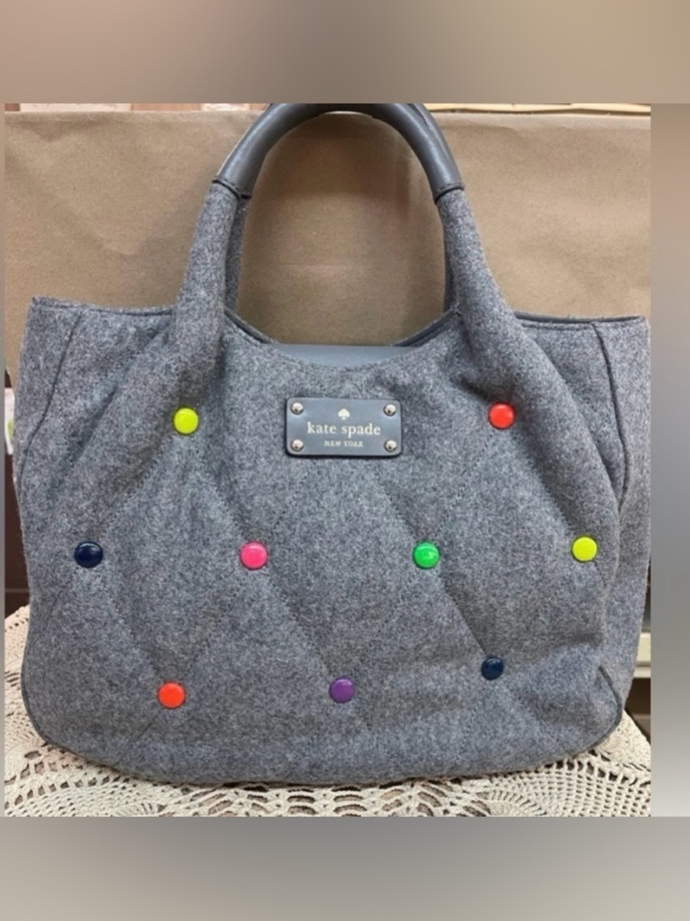 Kate Spade Dazzle Dot Stevie Wool Satchel STORYBOOK LINING!! EUC!!!